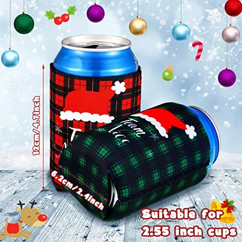 16 Pcs Christmas Can Coolers Sleeves Xmas Neoprene Drink Holders Buffalo Plaid Team Naughty Team Nice Can Cooler Sleeves Insulator Sleeve Cup Holder for Christmas Holiday Party Favor Gifts, 2 Styles