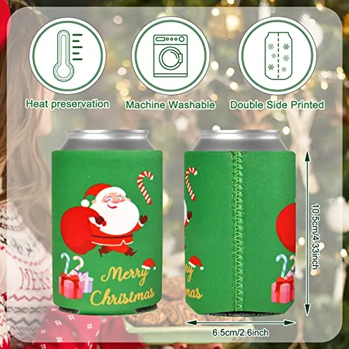 Tutmyrea Christmas Beer Can Cooler Sleeves, 12 PCS Neoprene Can Sleeves, Christmas Party Supplies, 12 oz Standard Can Coolers for Christmas Party, Christmas Decor, Christmas Gifts, Friends Gathering