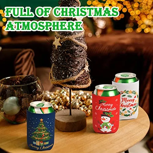 Tutmyrea Christmas Beer Can Cooler Sleeves, 12 PCS Neoprene Can Sleeves, Christmas Party Supplies, 12 oz Standard Can Coolers for Christmas Party, Christmas Decor, Christmas Gifts, Friends Gathering