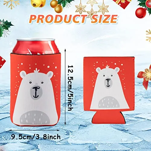 12 Pieces Christmas Beer Can Coolers Sleeves for Christmas Party Decorations Supplies Neoprene Drink Cooler Sleeves ,for Standard 12 Ounce Cans Beer Coolers for Party, Events or Gift