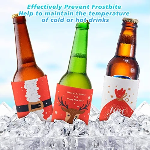12 Pieces Christmas Beer Can Coolers Sleeves for Christmas Party Decorations Supplies Neoprene Drink Cooler Sleeves ,for Standard 12 Ounce Cans Beer Coolers for Party, Events or Gift