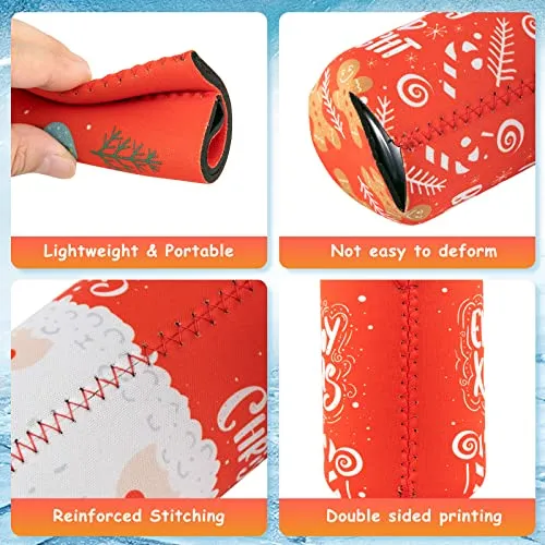 12 Pieces Christmas Beer Can Coolers Sleeves for Christmas Party Decorations Supplies Neoprene Drink Cooler Sleeves ,for Standard 12 Ounce Cans Beer Coolers for Party, Events or Gift