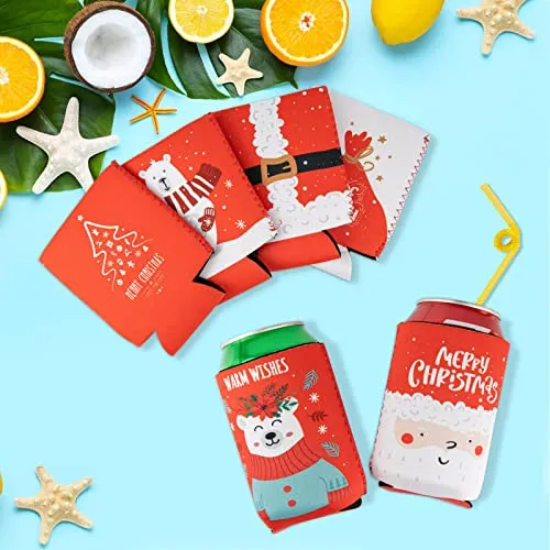 12 Pieces Christmas Beer Can Coolers Sleeves for Christmas Party Decorations Supplies Neoprene Drink Cooler Sleeves ,for Standard 12 Ounce Cans Beer Coolers for Party, Events or Gift