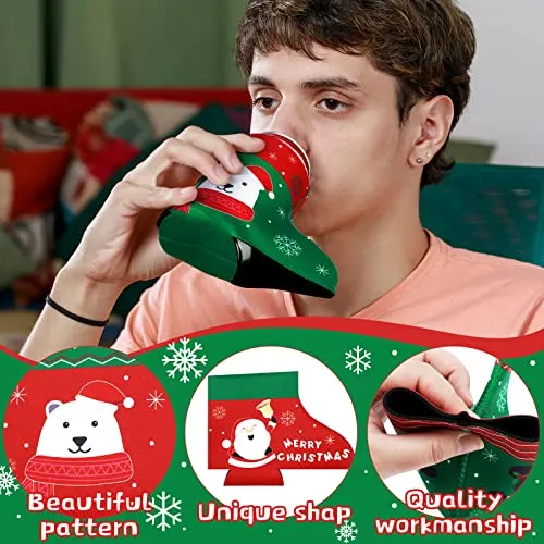 12 Pcs Christmas Beer Can Coolers Sleeves Bulk Christmas Boot Bottle Jacket Xmas Holiday Can Insulated Covers Slim Neoprene Bottle Sleeve for Christmas Party Decorations Supplies