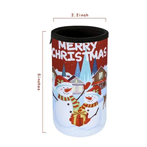 Beautyflier 12oz Slim Can Neoprene Bottle Insulator Sleeve Collapsible Drink Skinny Can Tall Can Cooler for 12 Ounce Energy Drink Beverage Beer Can (Christmas Pattern (6 Pcs))
