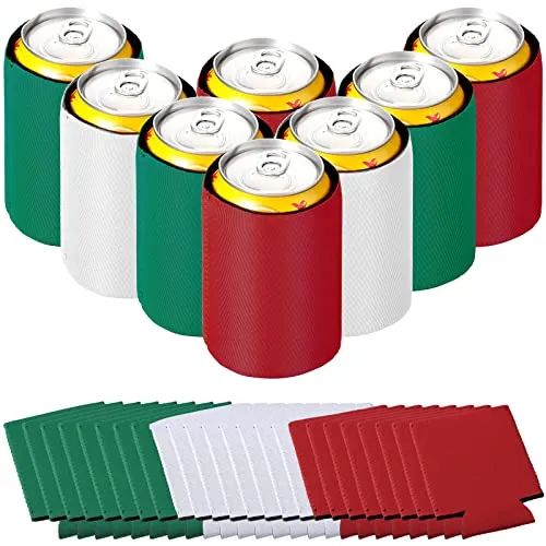 24 Pieces Halloween Thanksgiving Can Cooler Sleeves Multicolor Soda Cover Coolies Blank Can Covers Neoprene Sublimation Sleeves for Weddings, Bachelorette Parties (Red, White, Green)