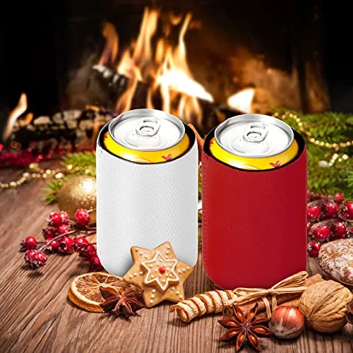 24 Pieces Halloween Thanksgiving Can Cooler Sleeves Multicolor Soda Cover Coolies Blank Can Covers Neoprene Sublimation Sleeves for Weddings, Bachelorette Parties (Red, White, Green)