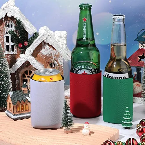 24 Pieces Halloween Thanksgiving Can Cooler Sleeves Multicolor Soda Cover Coolies Blank Can Covers Neoprene Sublimation Sleeves for Weddings, Bachelorette Parties (Red, White, Green)