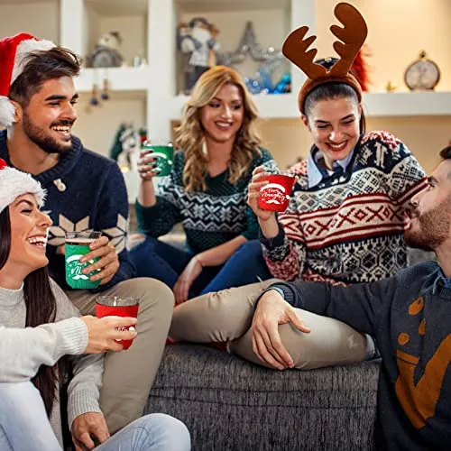12 Pieces Christmas Beer Can Coolers Sleeves Team Naughty or Nice Xmas Drink Coolers Christmas Neoprene Can Cooler Sleeves for 12 oz Beer Can Beverage Bottle Holiday Party Decorations Supplies