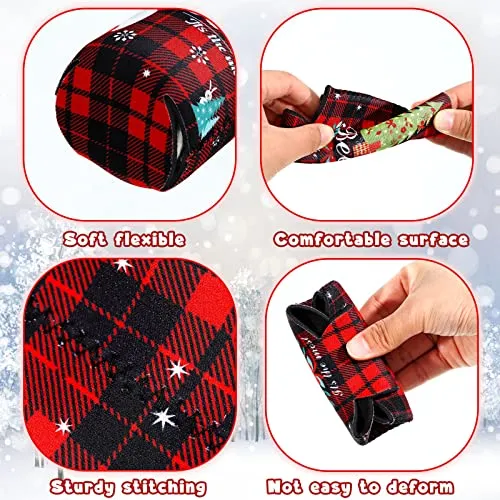 14 Pieces Christmas Beer Bottle Sleeve Buffalo Plaid Neoprene Insulated Bottle Jackets Beer Bottle Insulators Red and Black Santa Snowman Tree Beer Bottle Sleeve for Xmas Gifts