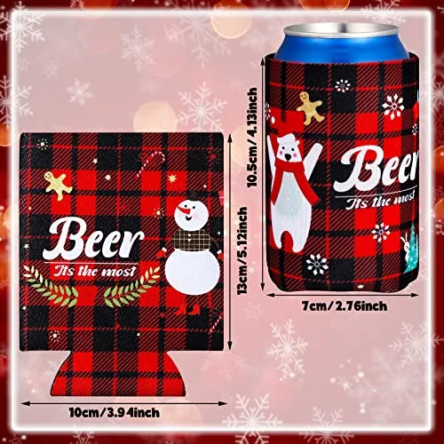 14 Pieces Christmas Beer Bottle Sleeve Buffalo Plaid Neoprene Insulated Bottle Jackets Beer Bottle Insulators Red and Black Santa Snowman Tree Beer Bottle Sleeve for Xmas Gifts