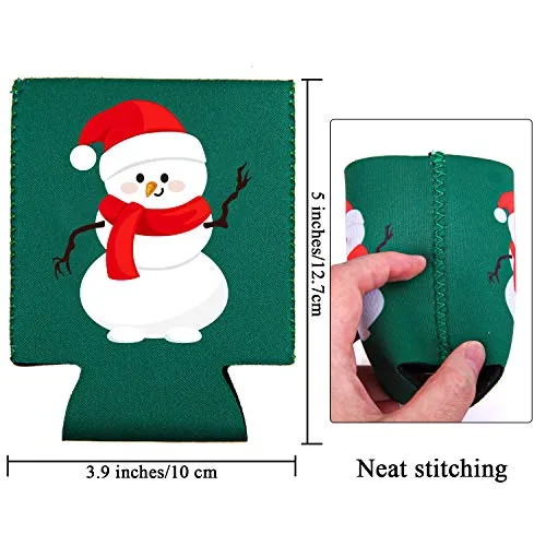 Aneco 16 Pack Christmas Beer Can Sleeves Holiday Theme Drink Holders Christmas Can Coolers Sleeves 16 Festive Winter Designs Beer Can Sleeves for Christmas Party