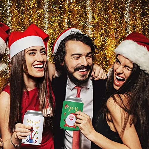 Tutmyrea Christmas Beer Can Cooler Sleeves, 12 Oz Neoprene Can Sleeves for Soda, Beer & Water Bottles, 12 Pack Reusable Drink Can Coolers for Christmas Party & Gifts