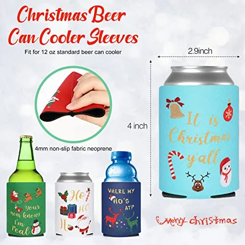 Tutmyrea Christmas Beer Can Cooler Sleeves, 12 Oz Neoprene Can Sleeves for Soda, Beer & Water Bottles, 12 Pack Reusable Drink Can Coolers for Christmas Party & Gifts