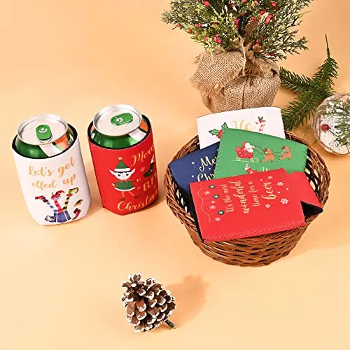 Tutmyrea Christmas Beer Can Cooler Sleeves, 12 Oz Neoprene Can Sleeves for Soda, Beer & Water Bottles, 12 Pack Reusable Drink Can Coolers for Christmas Party & Gifts