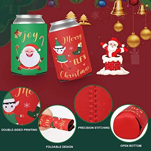 Tutmyrea Christmas Beer Can Cooler Sleeves, 12 Oz Neoprene Can Sleeves for Soda, Beer & Water Bottles, 12 Pack Reusable Drink Can Coolers for Christmas Party & Gifts