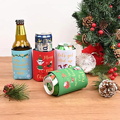 Tutmyrea Christmas Beer Can Cooler Sleeves, 12 Oz Neoprene Can Sleeves for Soda, Beer & Water Bottles, 12 Pack Reusable Drink Can Coolers for Christmas Party & Gifts