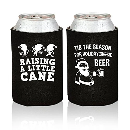 Christmas Funny Beer Can Coolers- 12 Pack Party Favor Drink Holders for Men- Gag Gifts for Christmas Holiday Parties - Novelty Beverage Insulators with Clever Jokes and Sayings for Beer Drinking Man