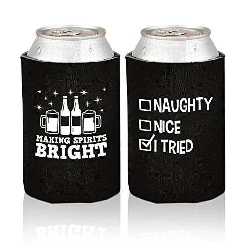 Christmas Funny Beer Can Coolers- 12 Pack Party Favor Drink Holders for Men- Gag Gifts for Christmas Holiday Parties - Novelty Beverage Insulators with Clever Jokes and Sayings for Beer Drinking Man