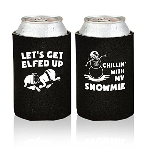 Christmas Funny Beer Can Coolers- 12 Pack Party Favor Drink Holders for Men- Gag Gifts for Christmas Holiday Parties - Novelty Beverage Insulators with Clever Jokes and Sayings for Beer Drinking Man