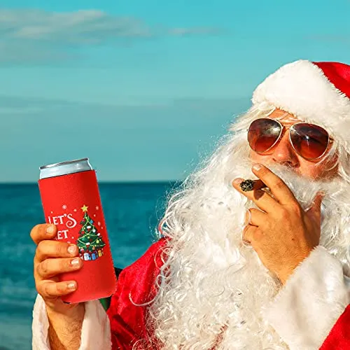 8 Pieces Christmas Beer Can Coolers Sleeves Xmas Slim Can Sleeves Neoprene Insulated Beverage Drink Sleeves Reusable Skinny Can Insulator Covers Christmas Drink Holder Protective Sleeves for Party