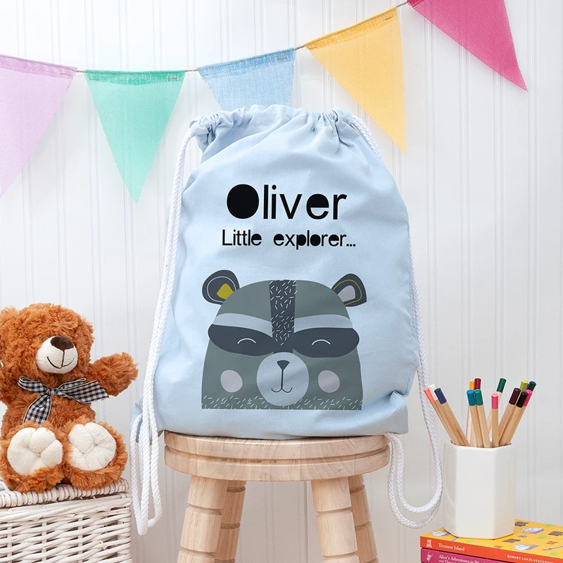 Personalised Personalised Children's Raccoon Cotton Nursery Bag