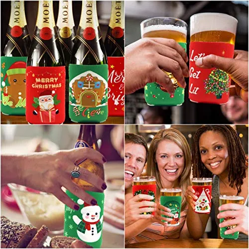 12 Christmas Can Cooler Sleeves Funny Neoprene Beer Can Covers for Christmas Party Supplies