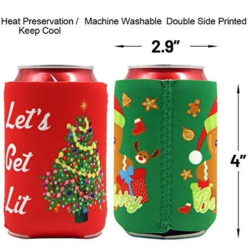 12 Christmas Can Cooler Sleeves Funny Neoprene Beer Can Covers for Christmas Party Supplies