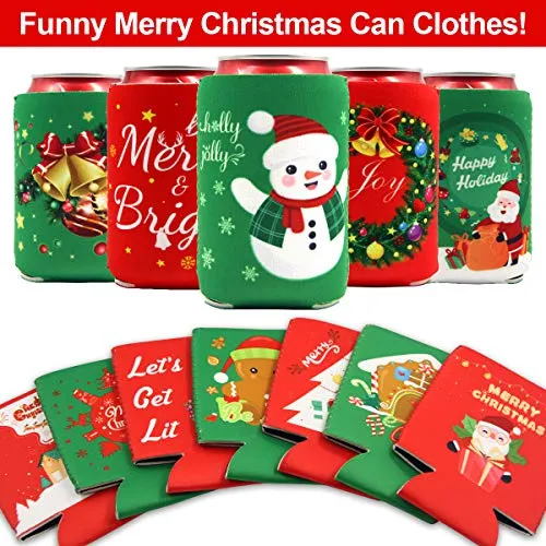 12 Christmas Can Cooler Sleeves Funny Neoprene Beer Can Covers for Christmas Party Supplies