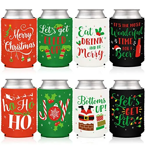 Christmas Can Sleeves Coolers Xmas Holiday Can Covers for Christmas Gathering Party Decorations Gift Ideas Supplies Neoprene Soda Can Beverage Set of 12