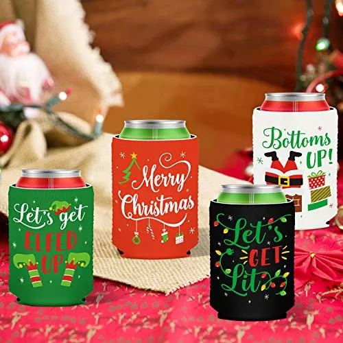 Christmas Can Sleeves Coolers Xmas Holiday Can Covers for Christmas Gathering Party Decorations Gift Ideas Supplies Neoprene Soda Can Beverage Set of 12