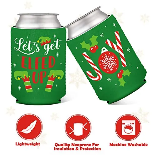 Christmas Can Sleeves Coolers Xmas Holiday Can Covers for Christmas Gathering Party Decorations Gift Ideas Supplies Neoprene Soda Can Beverage Set of 12