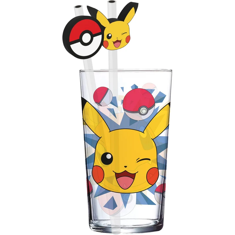 Pokémon Glas Tumbler mit Trinkhalmen Pikachu 485 ml