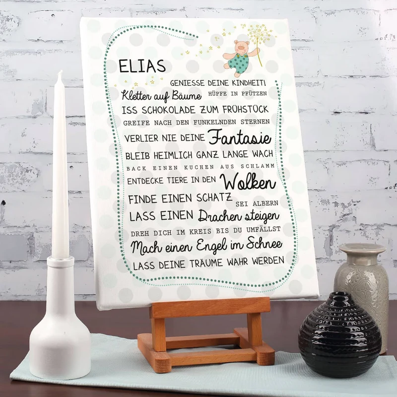 Leinwand für Jungen bedruckt 30 x 40 cm mit Name und Spruch