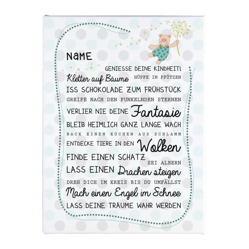 Leinwand für Jungen bedruckt 30 x 40 cm mit Name und Spruch