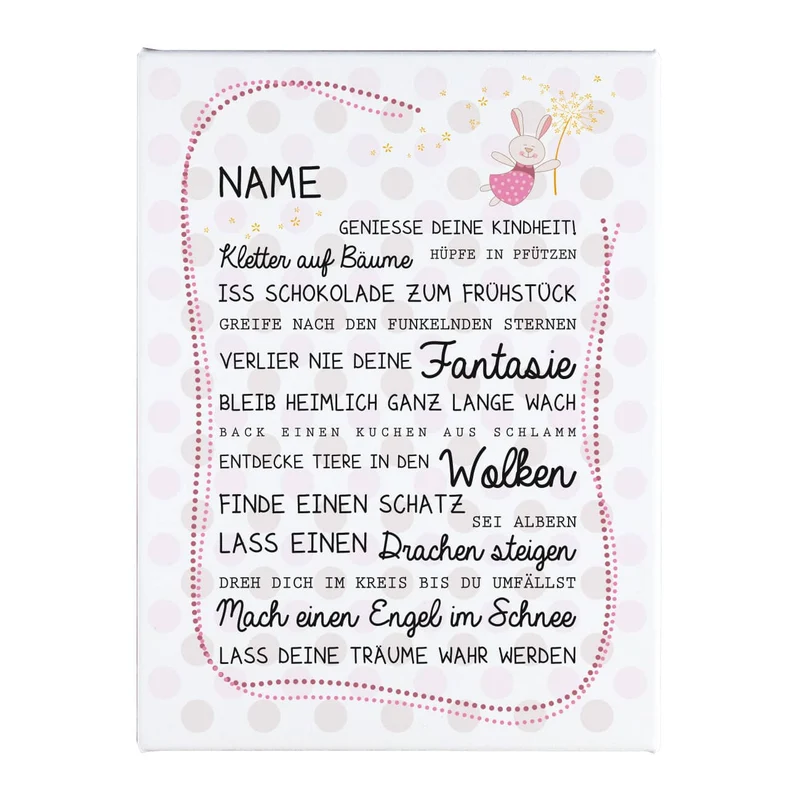 Leinwand für Mädchen bedruckt 30 x 40 cm mit Name und Spruch