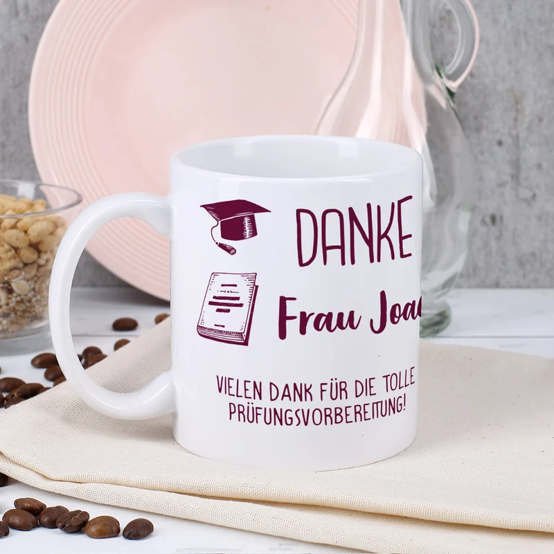 Persönliche Kaffeetasse für die Lehrerin mit Name und Wunschtext