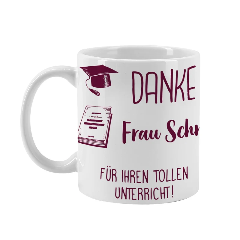 Persönliche Kaffeetasse für die Lehrerin mit Name und Wunschtext