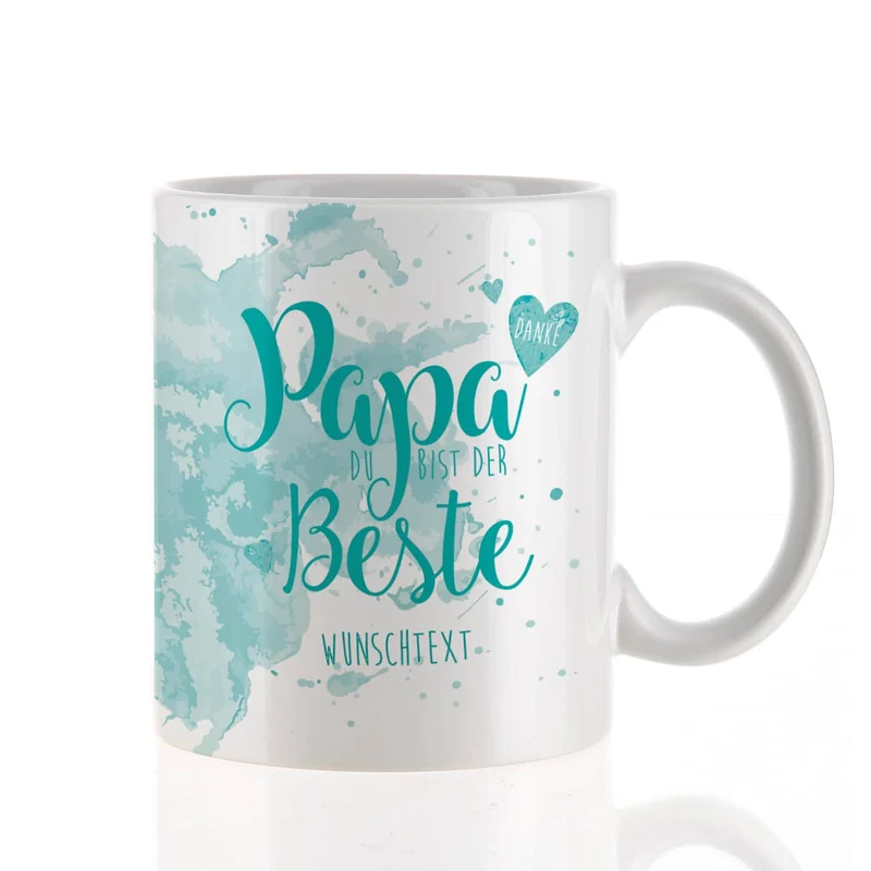 Tasse "Papa Du bist der Beste" mit Wunschtext in verschiedenen Farben