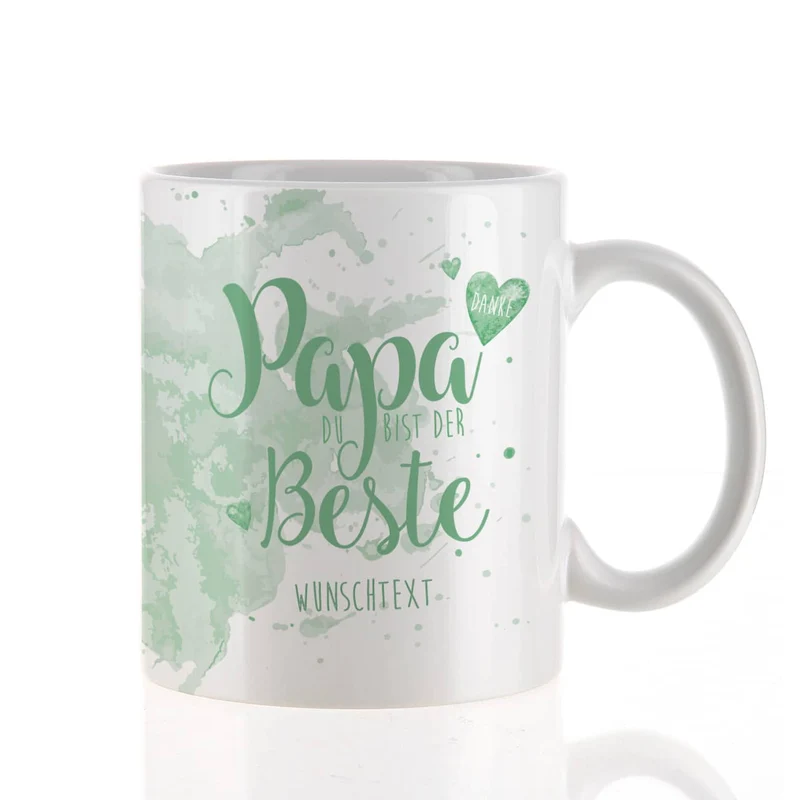 Tasse "Papa Du bist der Beste" mit Wunschtext in verschiedenen Farben