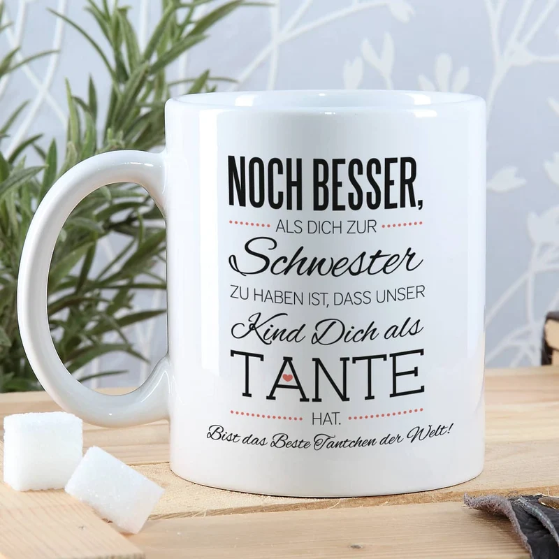 Tasse für die beste Schwester und Tante mit Spruch und Ihrem Wunschtext