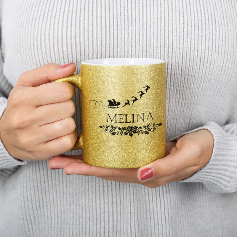 Goldene Glitzertasse - most wonderful time of the year - Weihnachtstasse mit Name