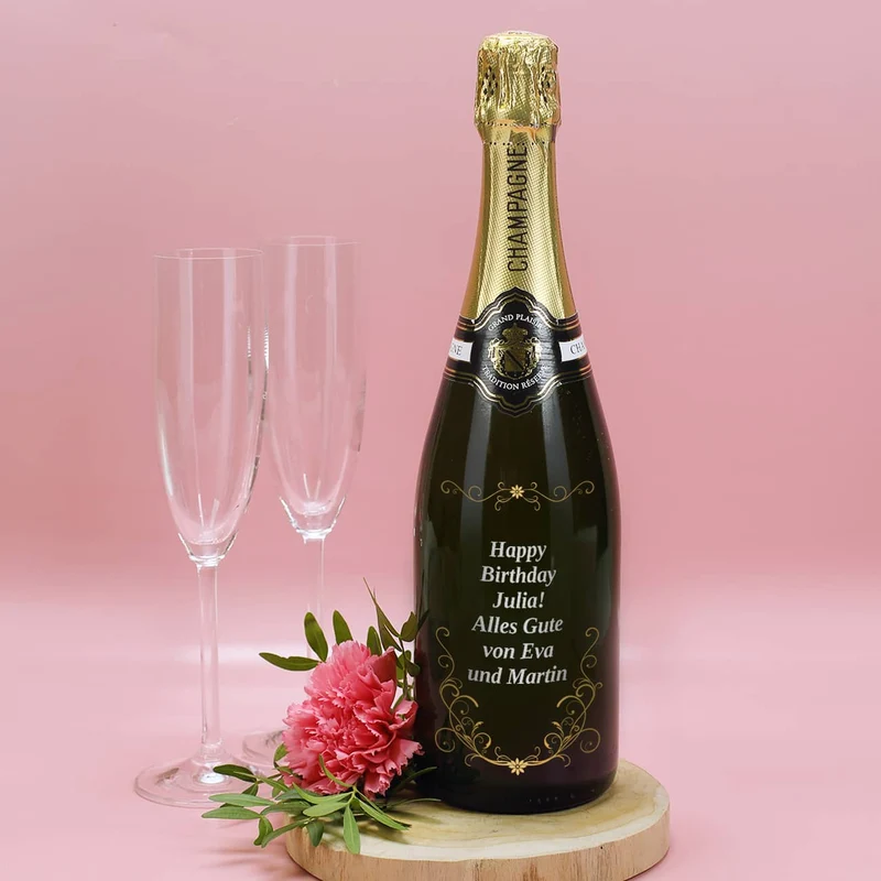 Edler Champagner mit frei wählbarem Wunschtext