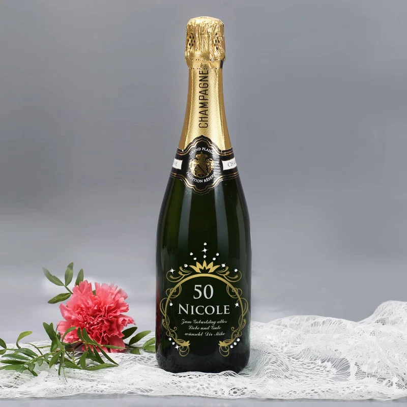 Champagnerflasche zum Geburtstag mit Gravur in Gold und Silber und SWAROVSKI® ELEMENTS Strasssteinen