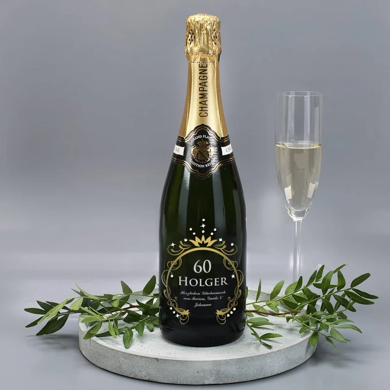 Champagnerflasche zum Geburtstag mit Gravur in Gold und Silber und SWAROVSKI® ELEMENTS Strasssteinen