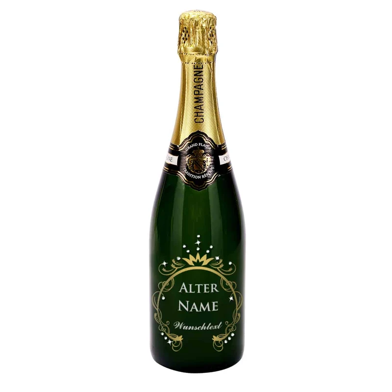 Champagnerflasche zum Geburtstag mit Gravur in Gold und Silber und SWAROVSKI® ELEMENTS Strasssteinen