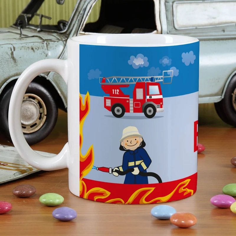 Keramiktasse mit Feuerwehr und Name bedruckt