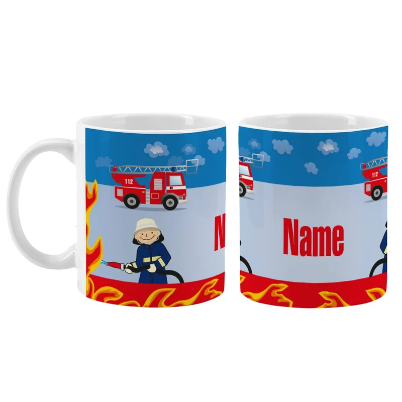 Keramiktasse mit Feuerwehr und Name bedruckt