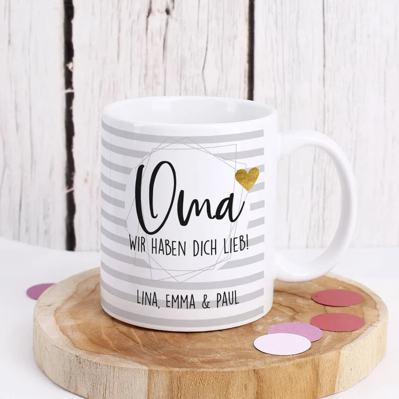 Bedruckte Tasse - Oma wir haben dich lieb - mit Wunschtext