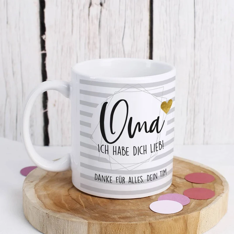 Bedruckte Tasse - Oma wir haben dich lieb - mit Wunschtext